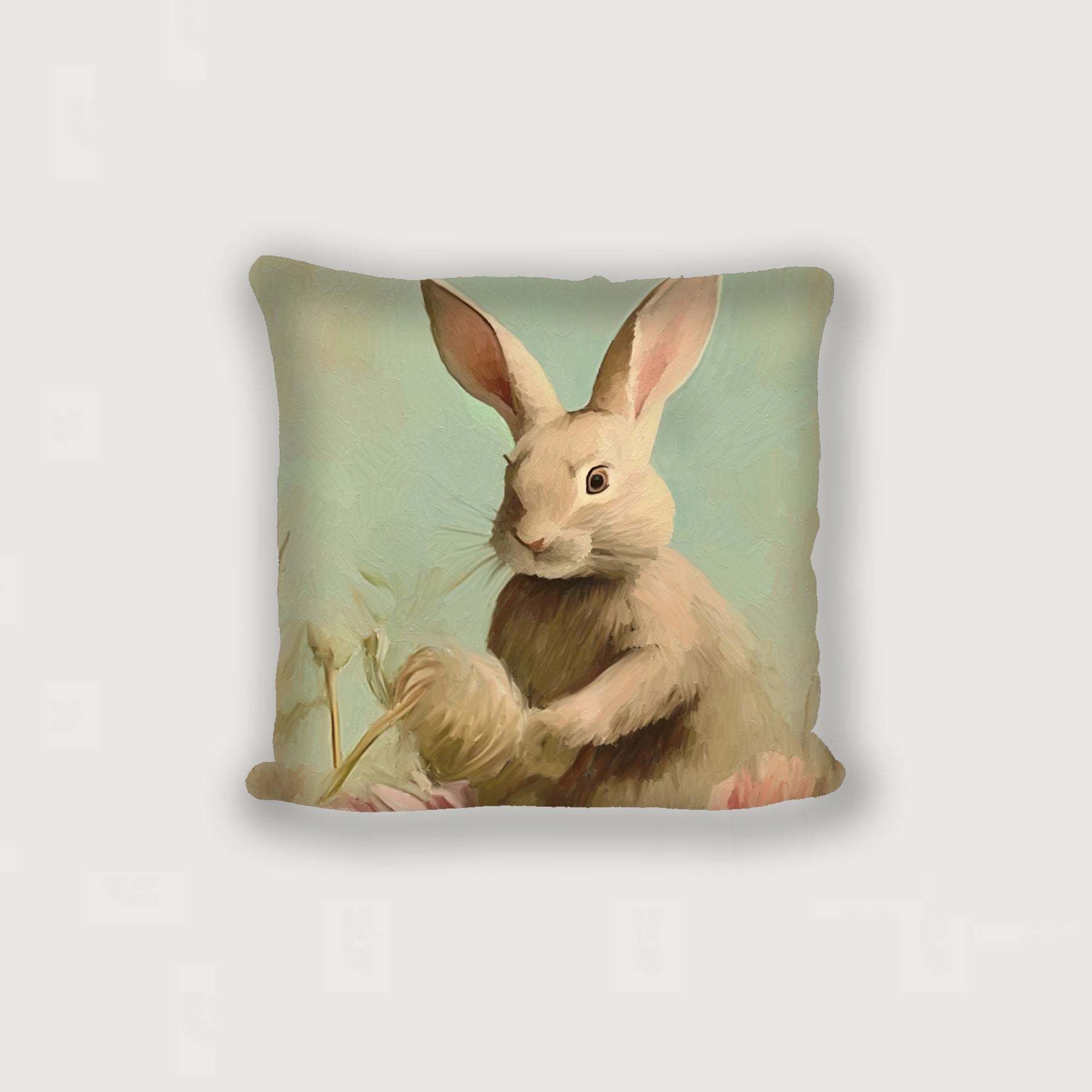 Pastel bunny in field - Pillow