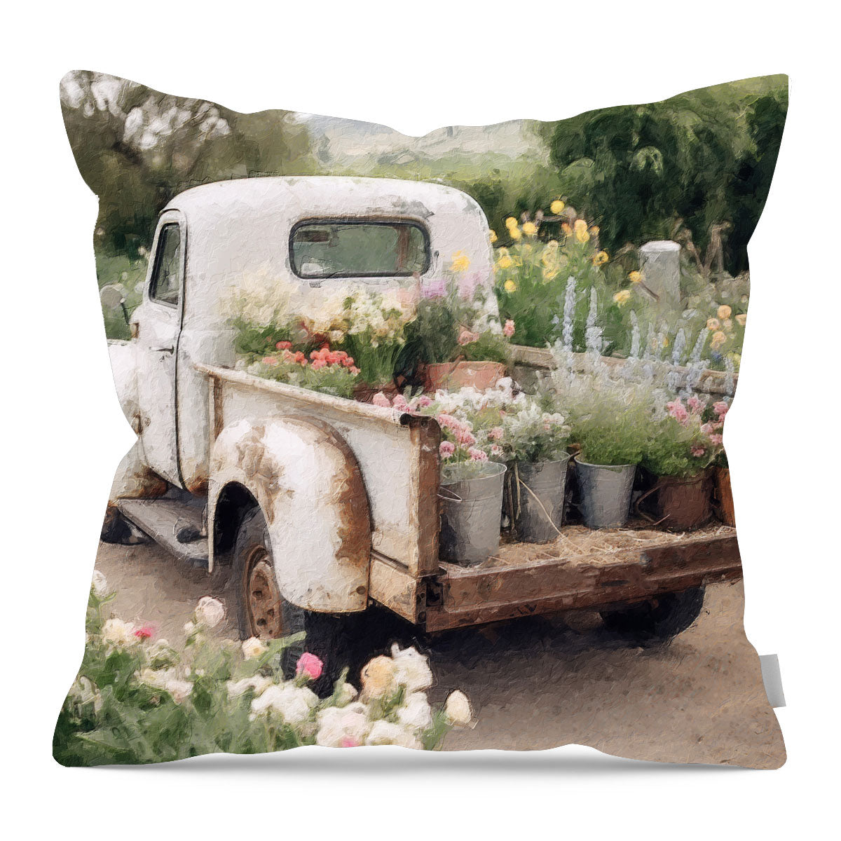 White Flower Truck - Pillow