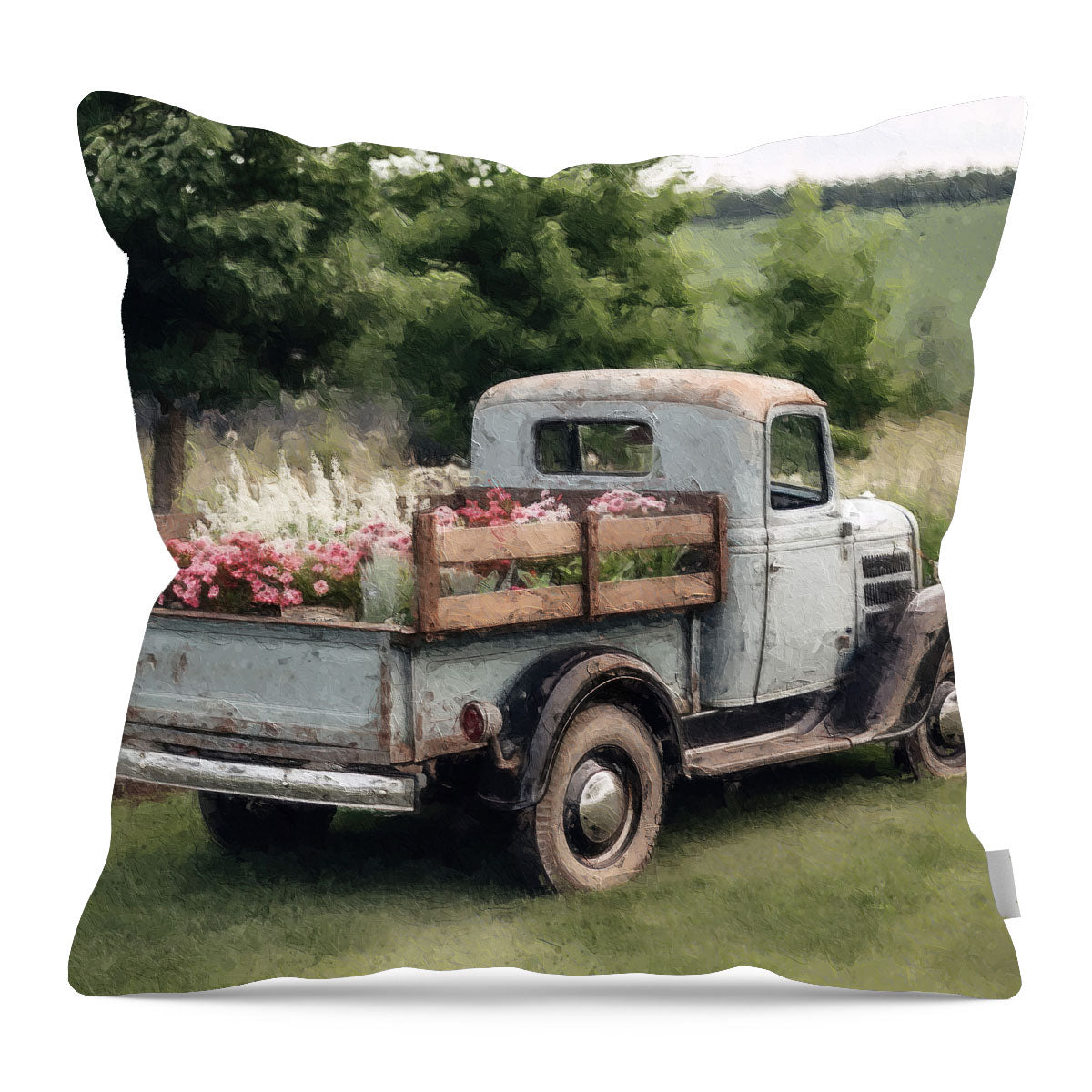 Blue Flower Truck - Pillow