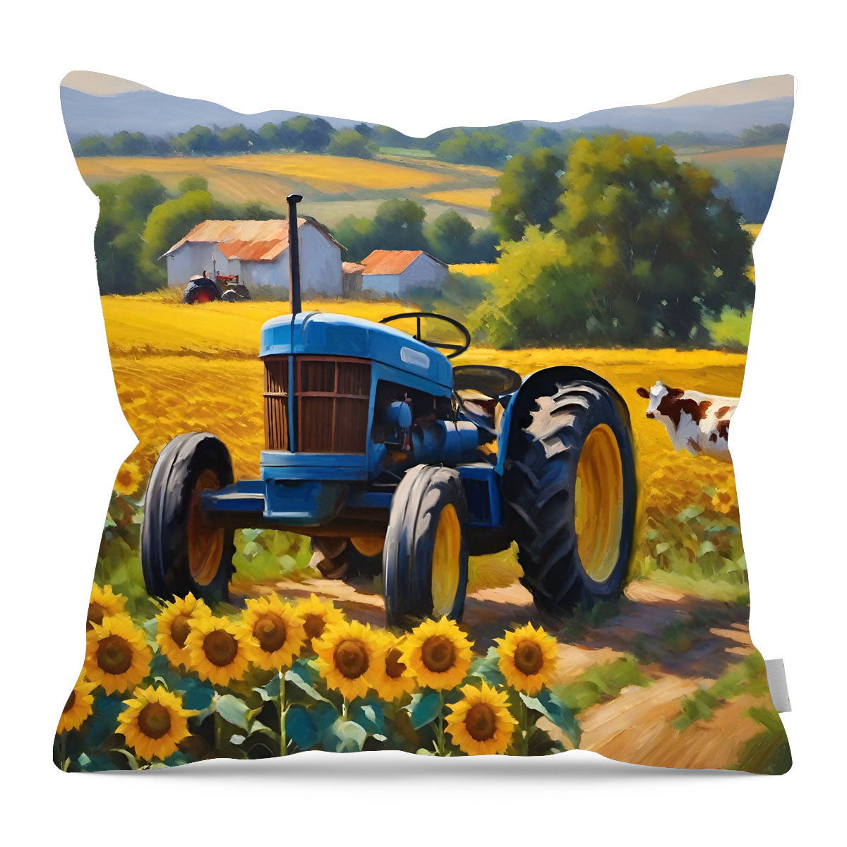 Blue tractor with cow - Pillow