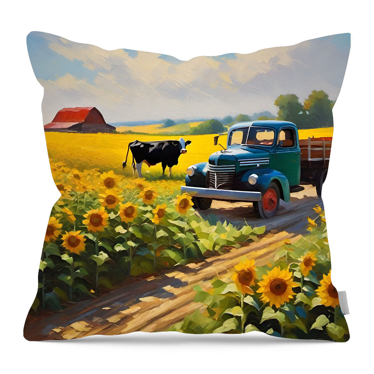 Old truck with black cow - Pillow