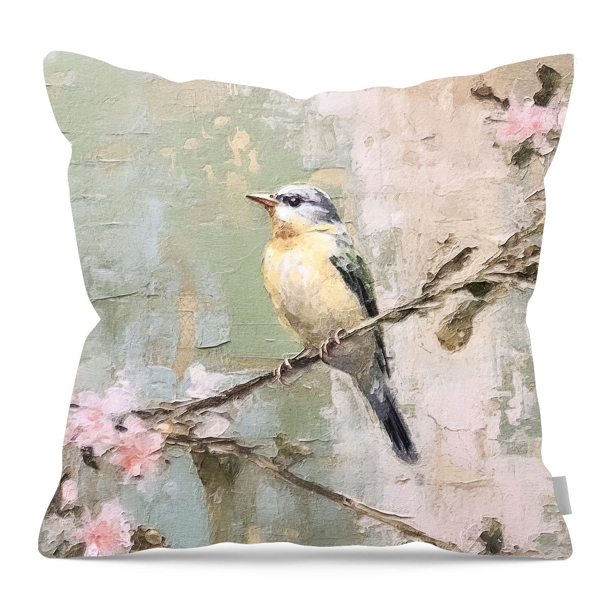 Bird sitting on cherry blossom branch - Pillow