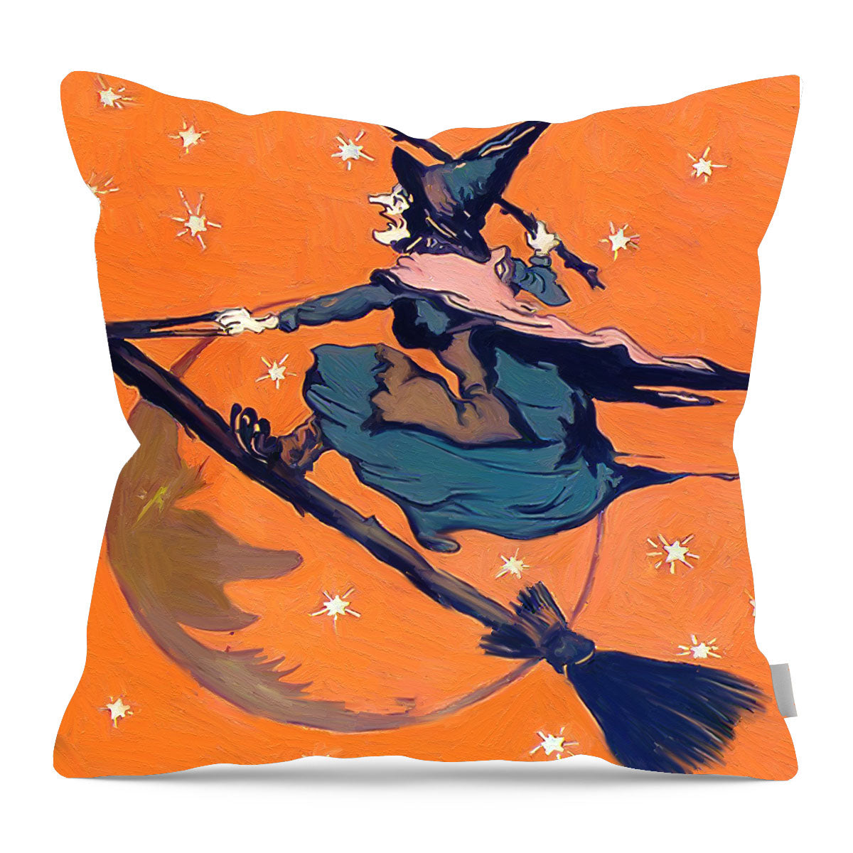 Vintage Witch on a Broom - Pillow