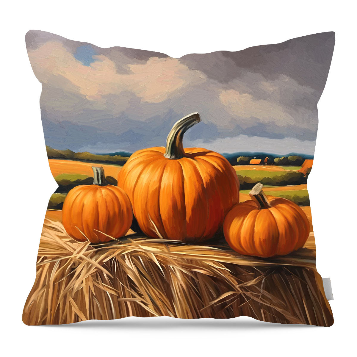 Trio of pumpkins on Hay - Pillow