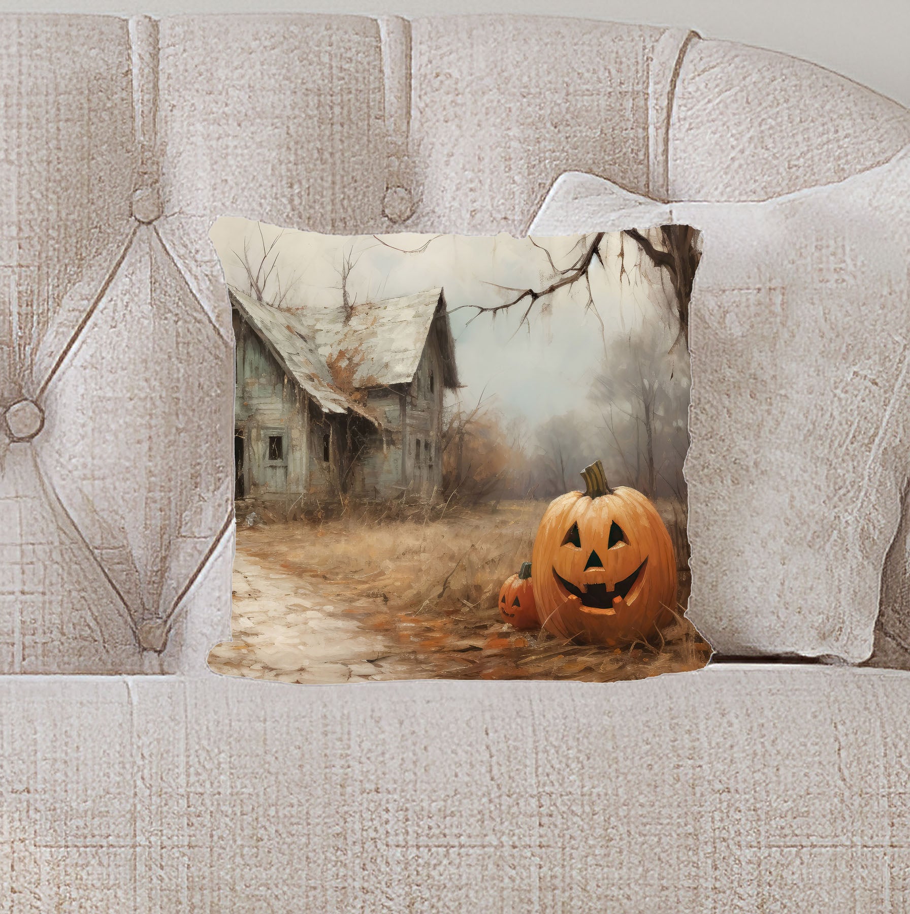 Abandoned house jackolanterns - Pillow