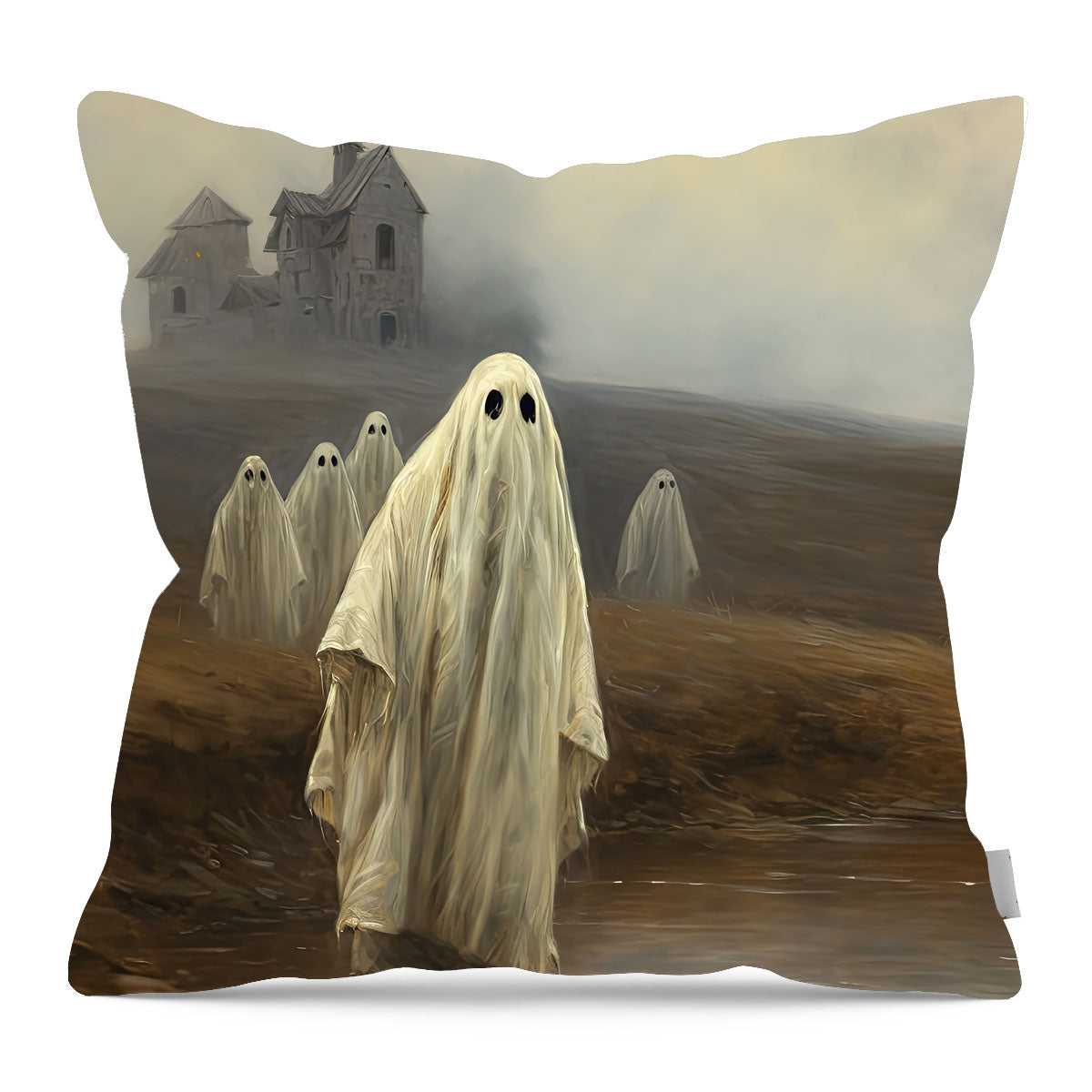 Ghosts in front of old house - Pillow