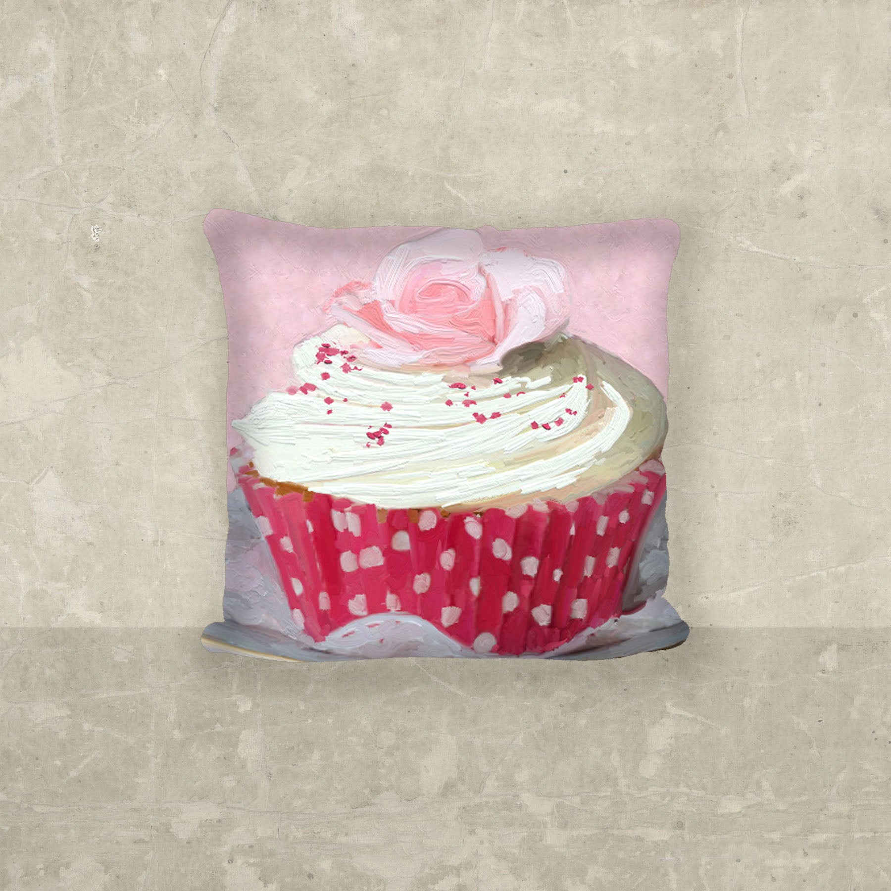 Light Pink Rose Cupcake - Pillow