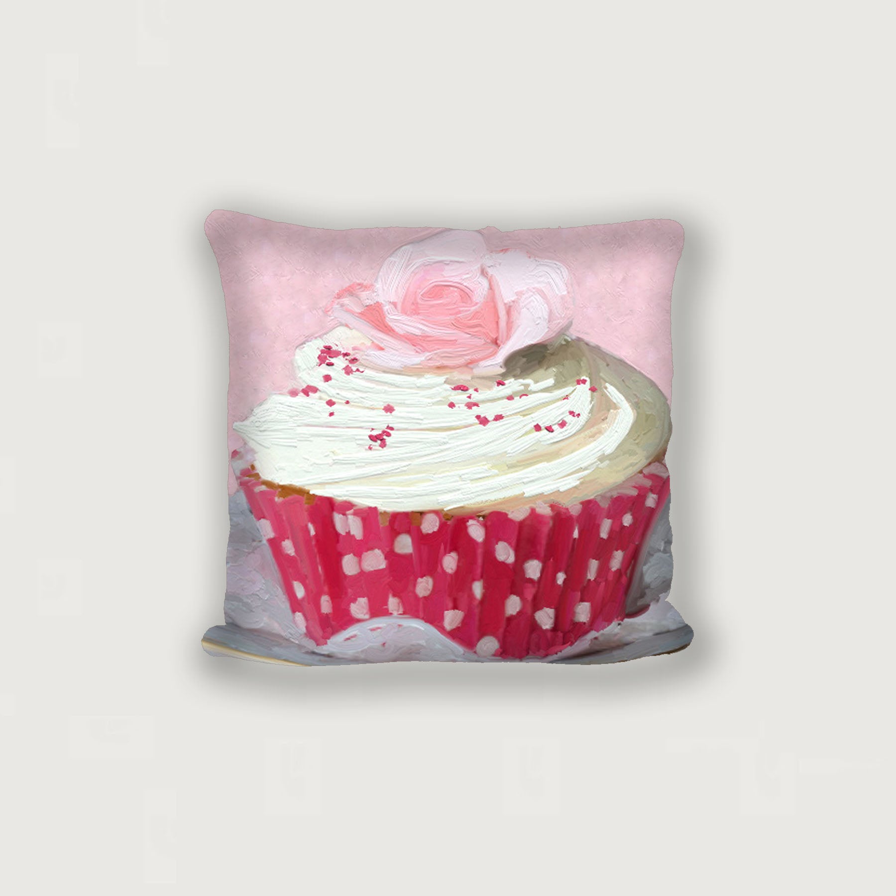 Light Pink Rose Cupcake - Pillow