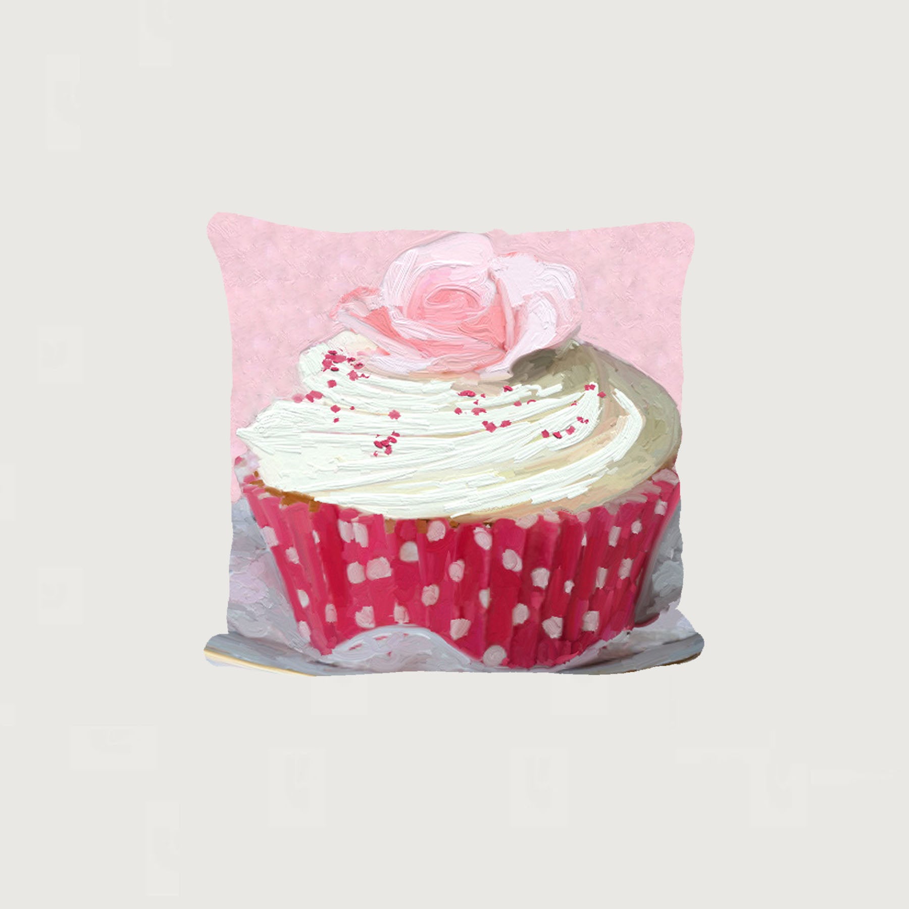 Light Pink Rose Cupcake - Pillow