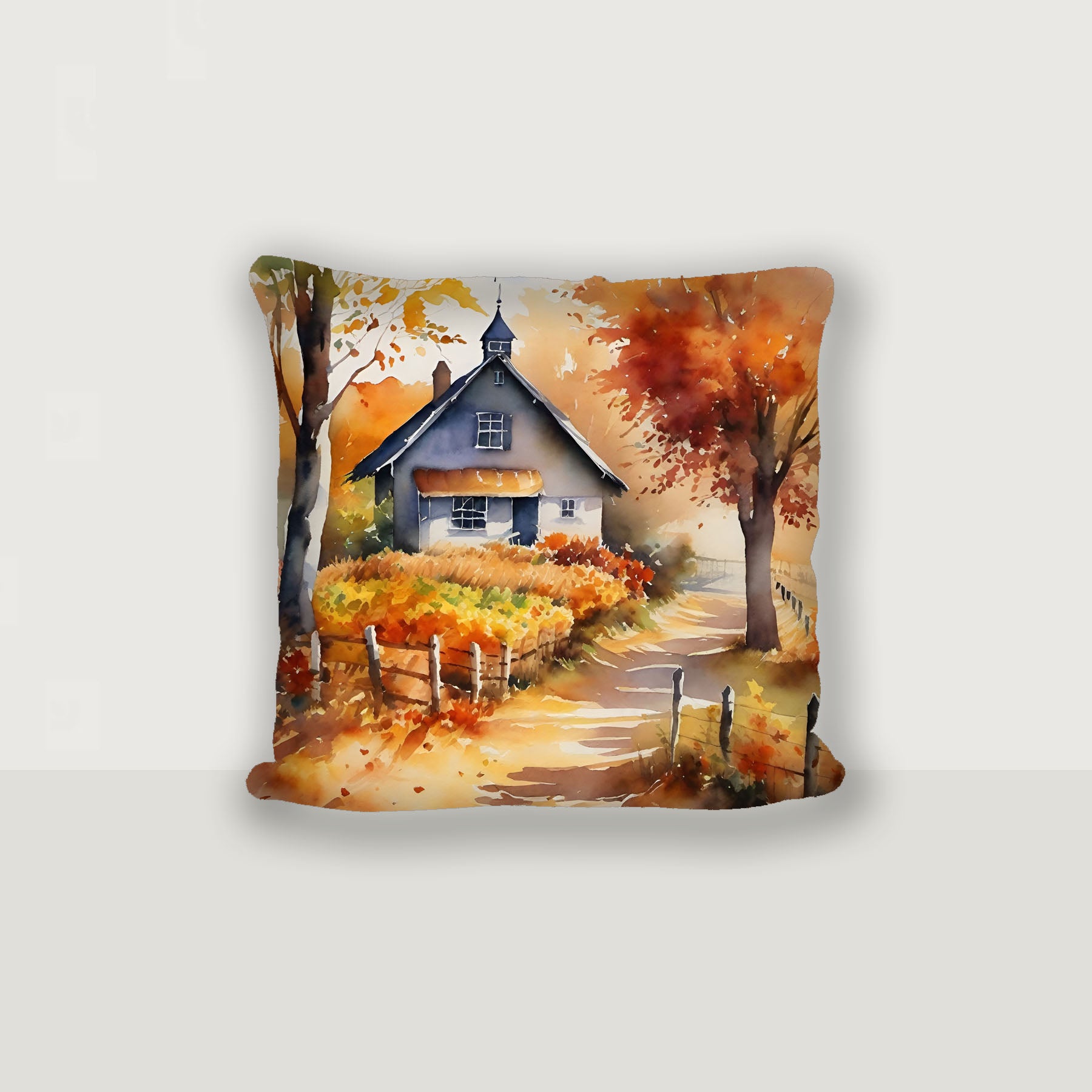 Autumn house on path - Pillow