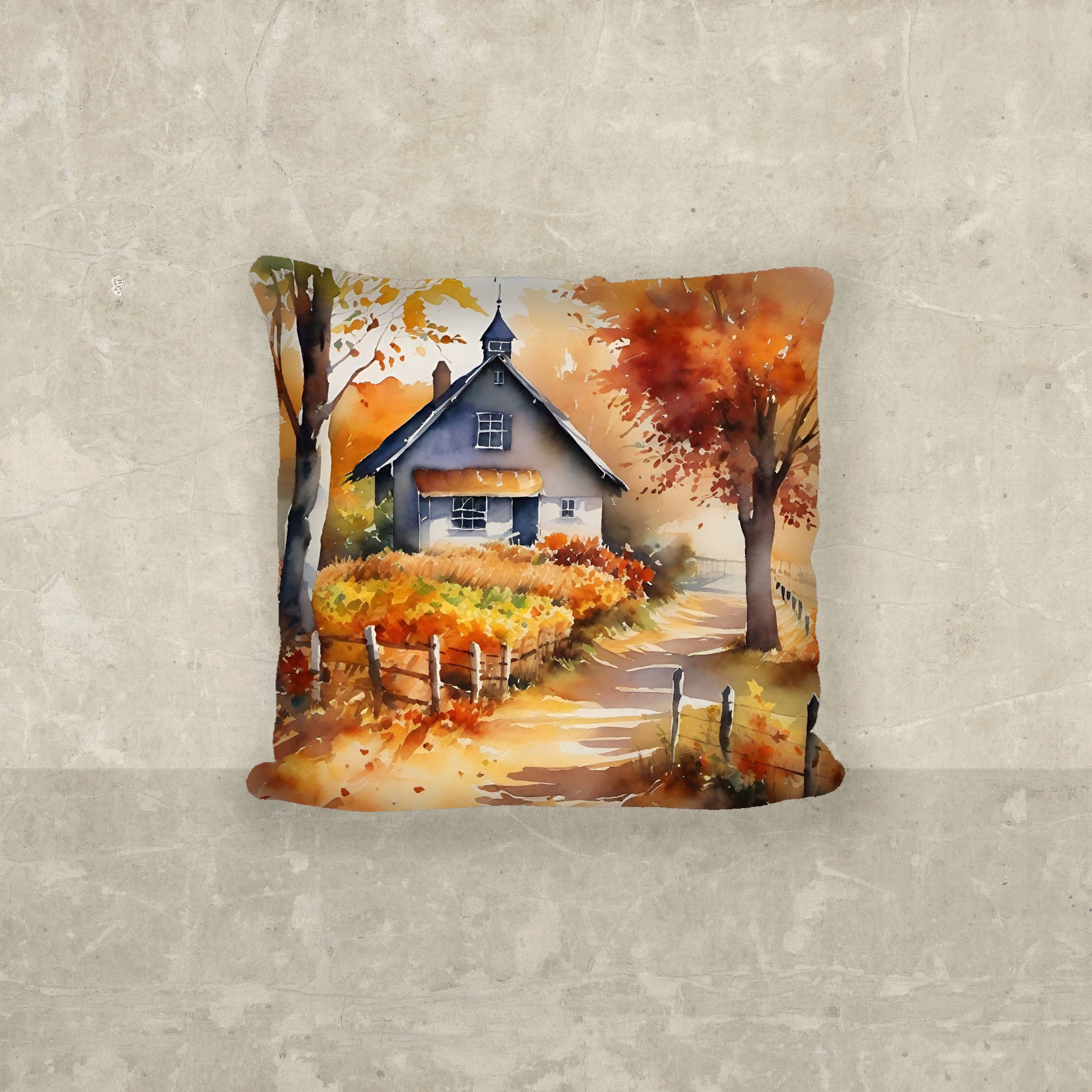 Autumn house on path - Pillow