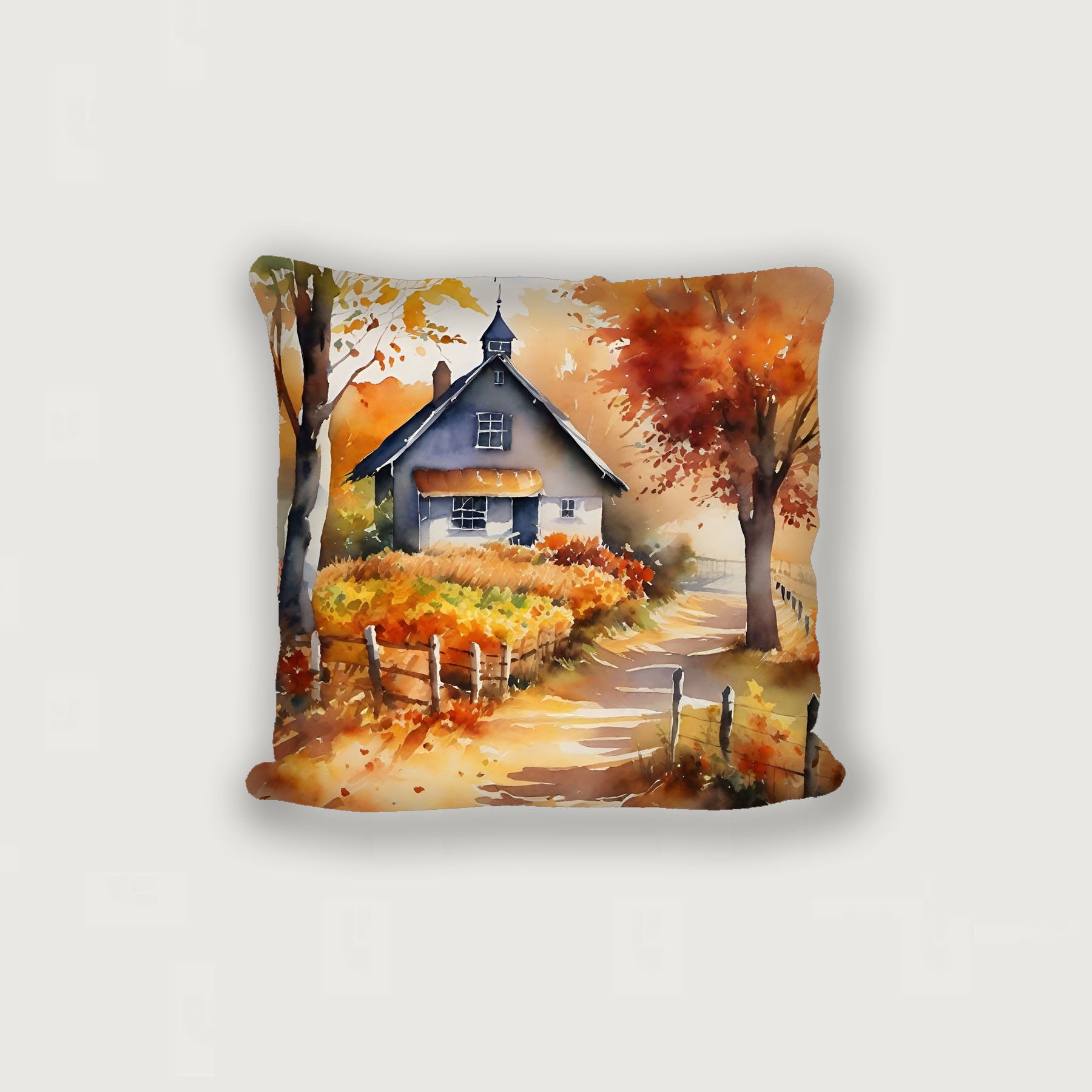 Autumn house on path - Pillow