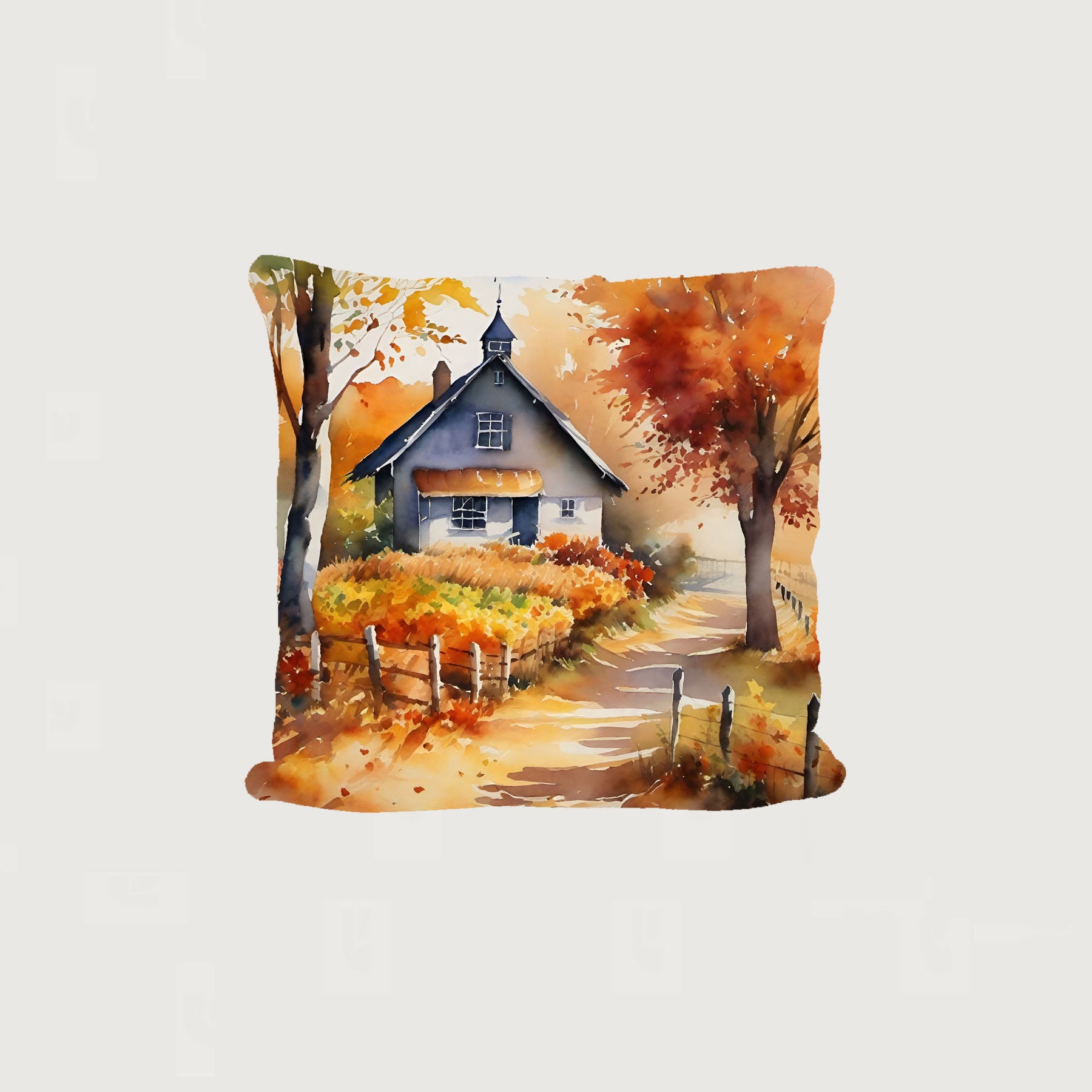 Autumn house on path - Pillow