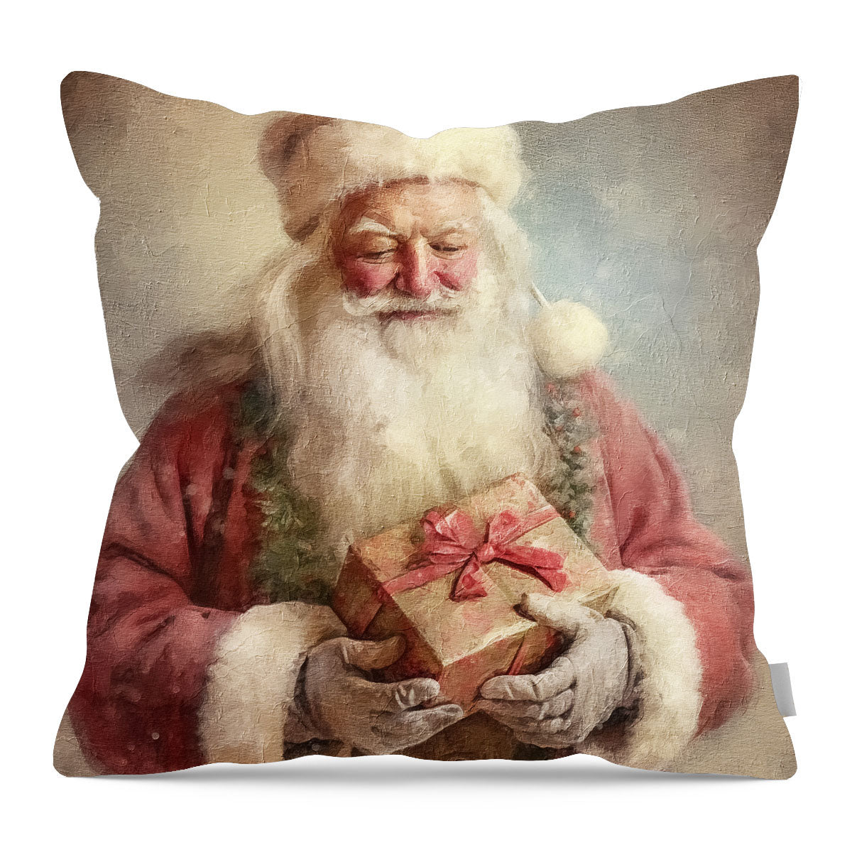 Old world Santa holding present - Pillow