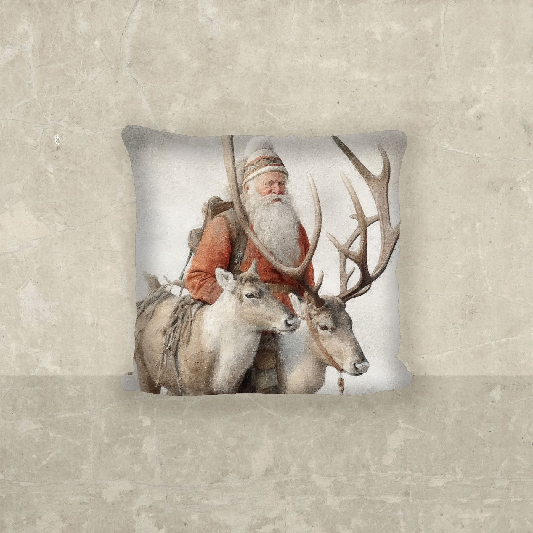 Old world Santa with reindeer - Pillow