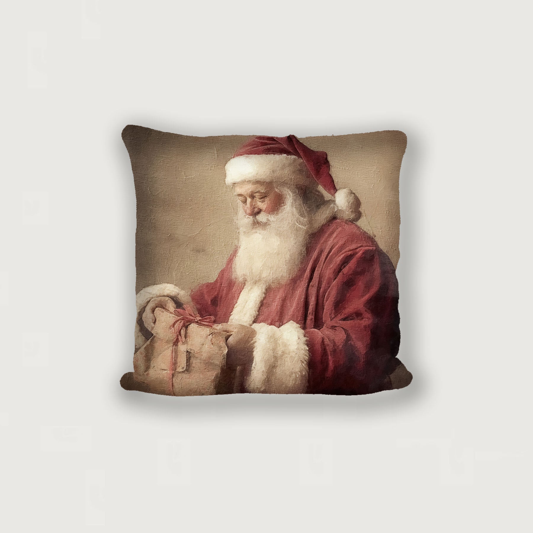 Old world Santa smiling with gift - Pillow