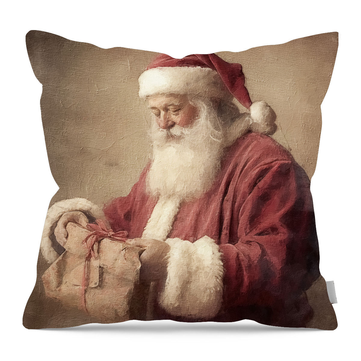 Old world Santa smiling with gift - Pillow