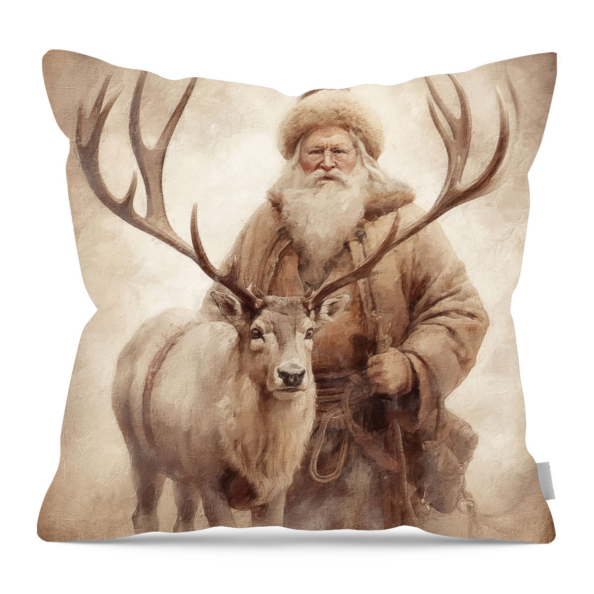 Santa posing with reindeer - Pillow