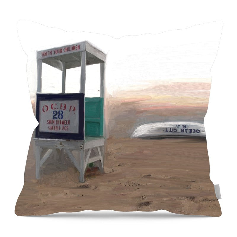Lifeguard Tower - Pillow — 16-inch linen-look pillow