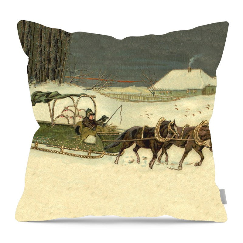 Winter Sleigh - Pillow — 16-inch linen-look pillow