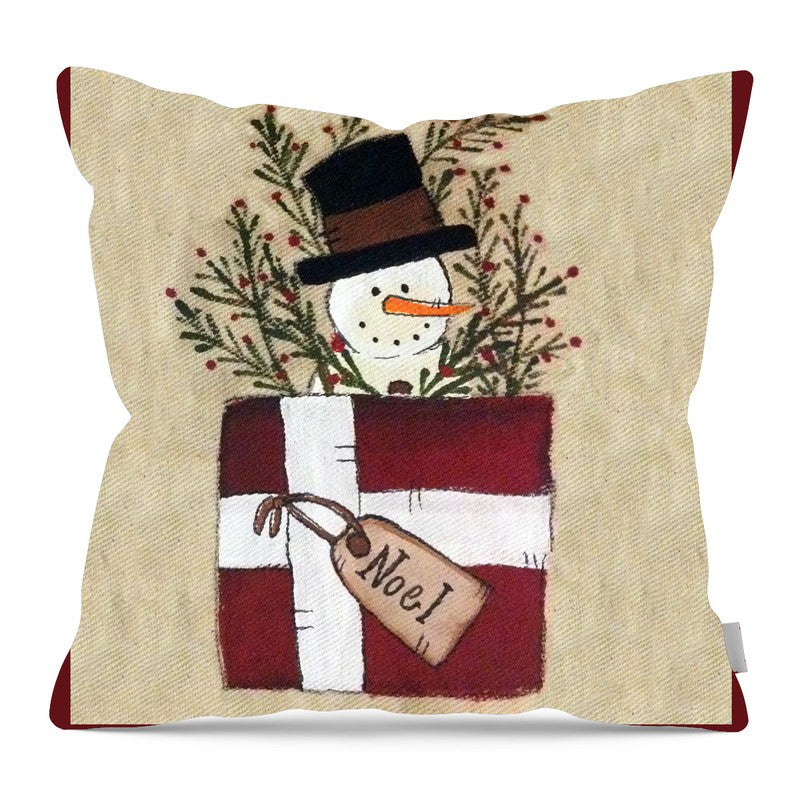 Snowman in Package - Pillow — 16-inch linen-look pillow