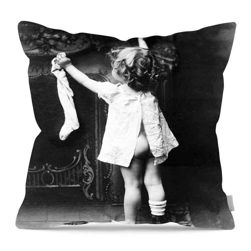 Hanging Her Stocking - Pillow — 16-inch linen-look pillow