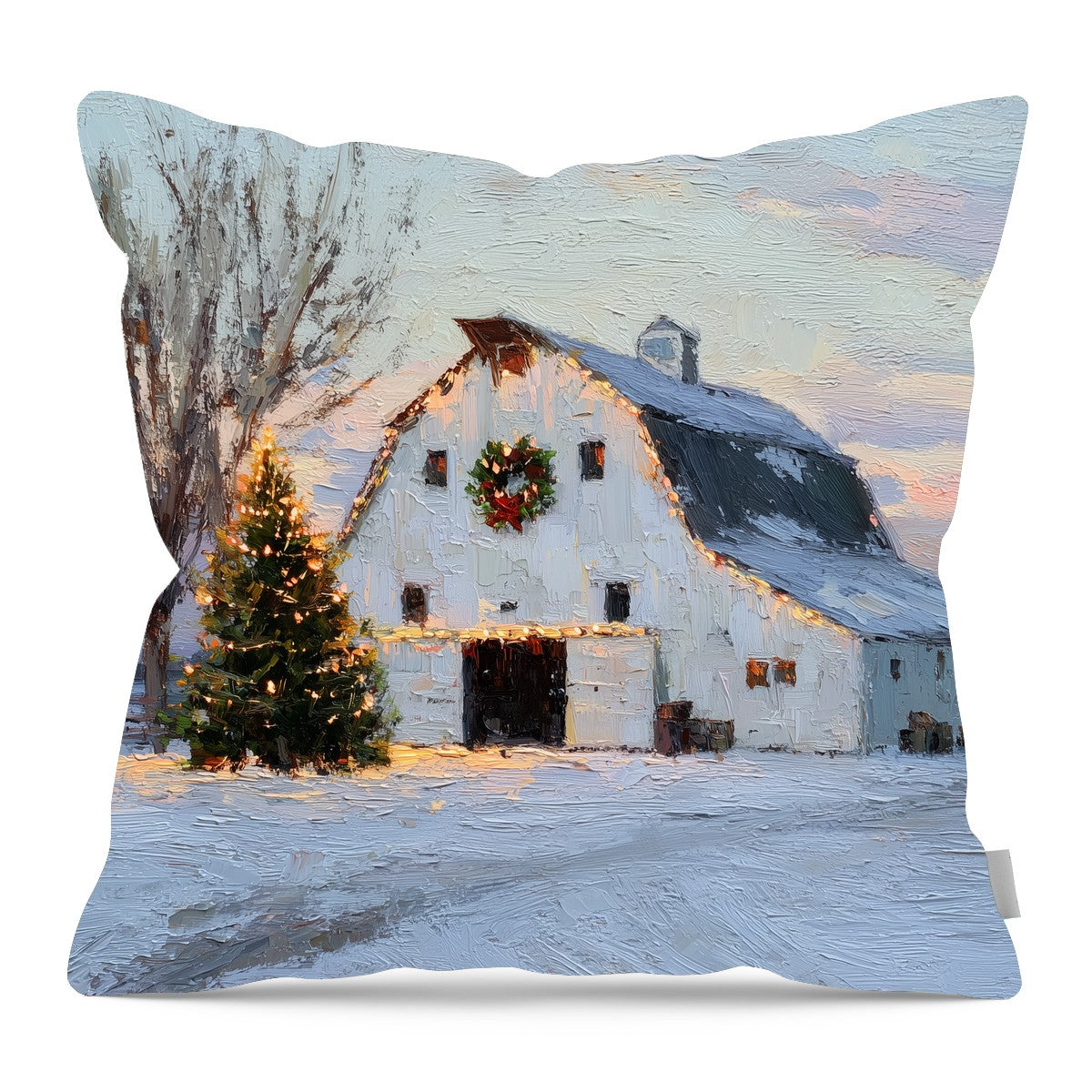 Christmas in the Country - White Barn - Pillow