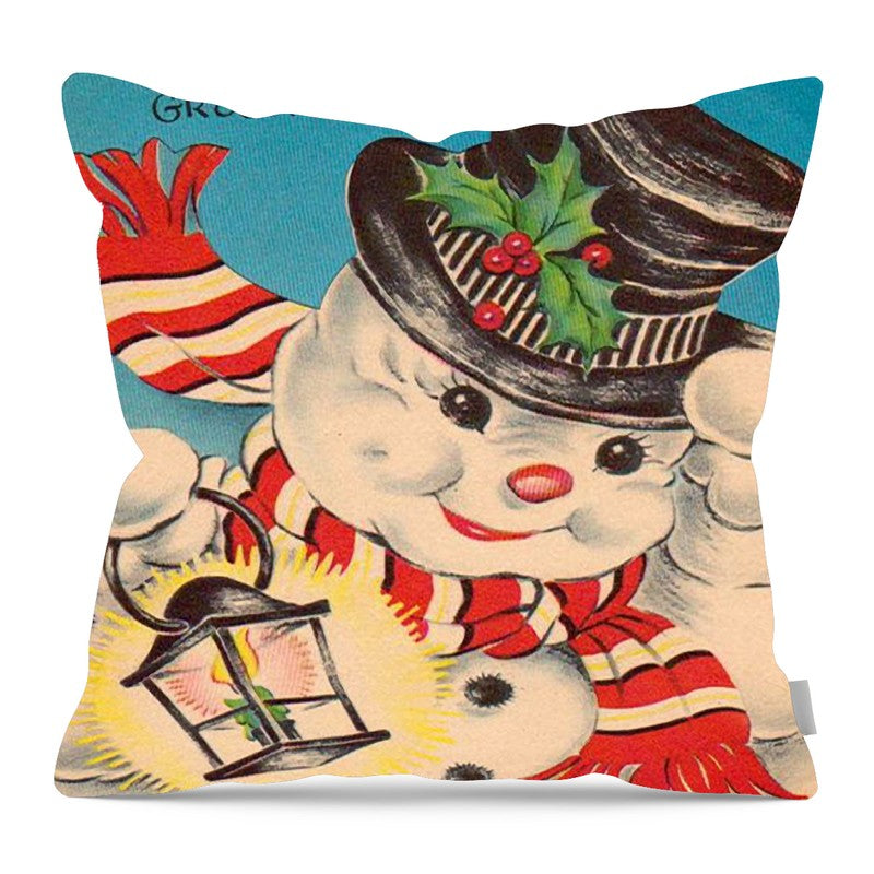 Snowman with Lantern - Pillow — 16-inch linen-look pillow