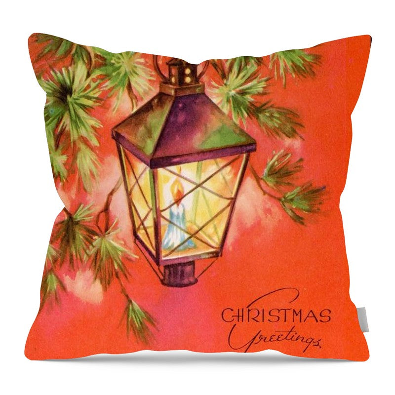 Christmas Greetings Lantern - Pillow — 16-inch linen-look pillow