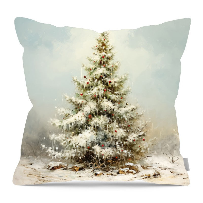 Snowy Christmas tree - Pillow — 16-inch linen-look pillow