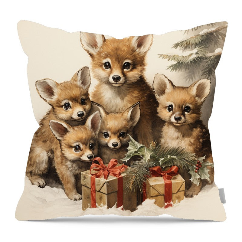 Christmas Foxes - Pillow — 16-inch linen-look pillow