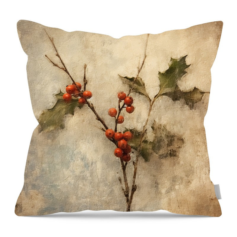 Holly stem - Pillow — 16-inch linen-look pillow