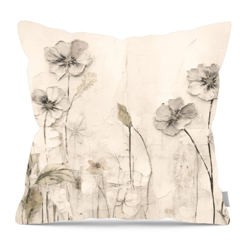 Monochrome flowers 4 - Pillow — 16-inch linen-look pillow