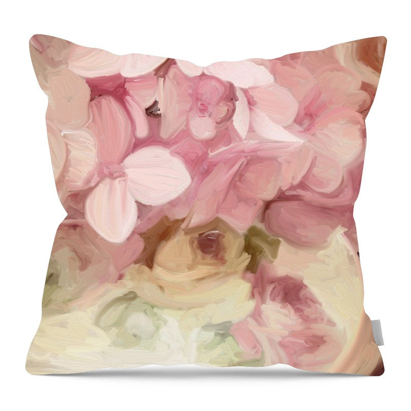 China Vase Pink Hydrangeas - Pillow — 16-inch linen-look pillow