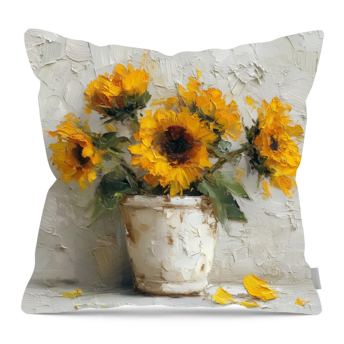 Floral Still Life - Sunflowers in White Pot - Pillow