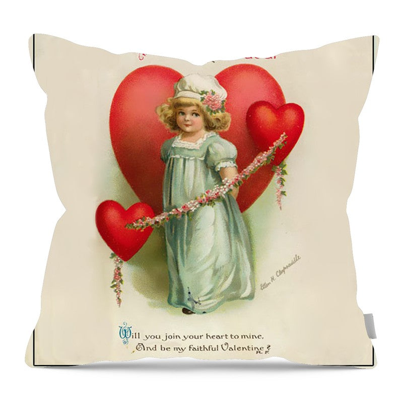 Girl Joining Hearts - Pillow — 16-inch linen-look pillow