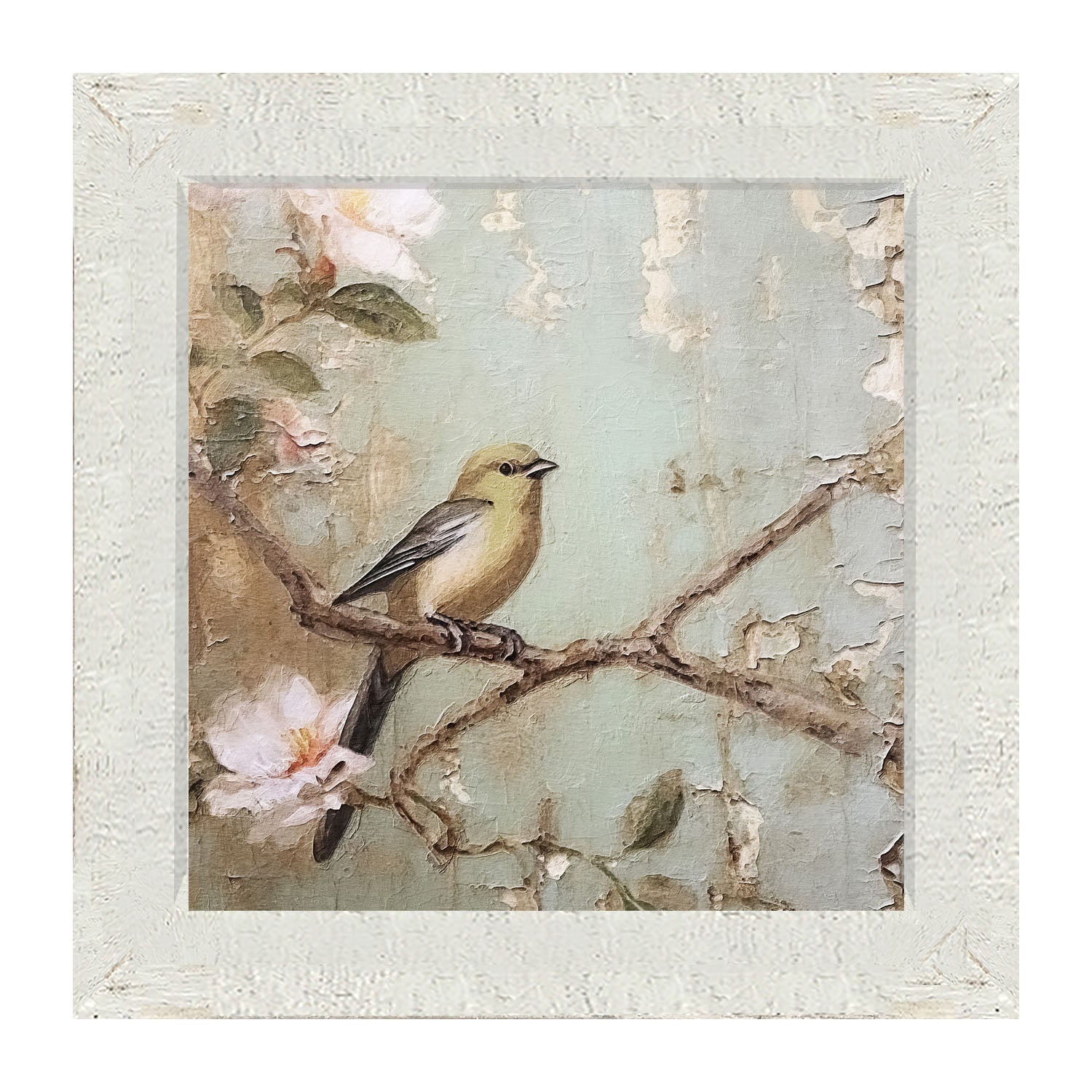 Yellow bird on branch - Framed Art