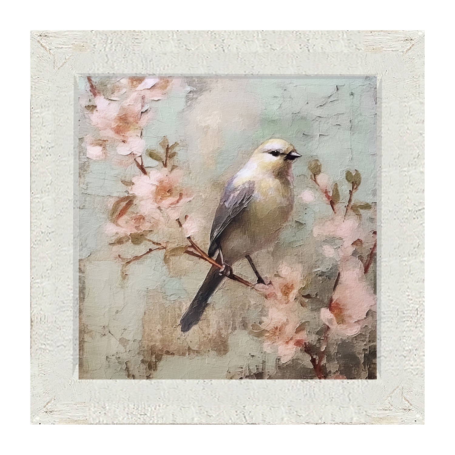 Yellow bird with blue wings - Framed art