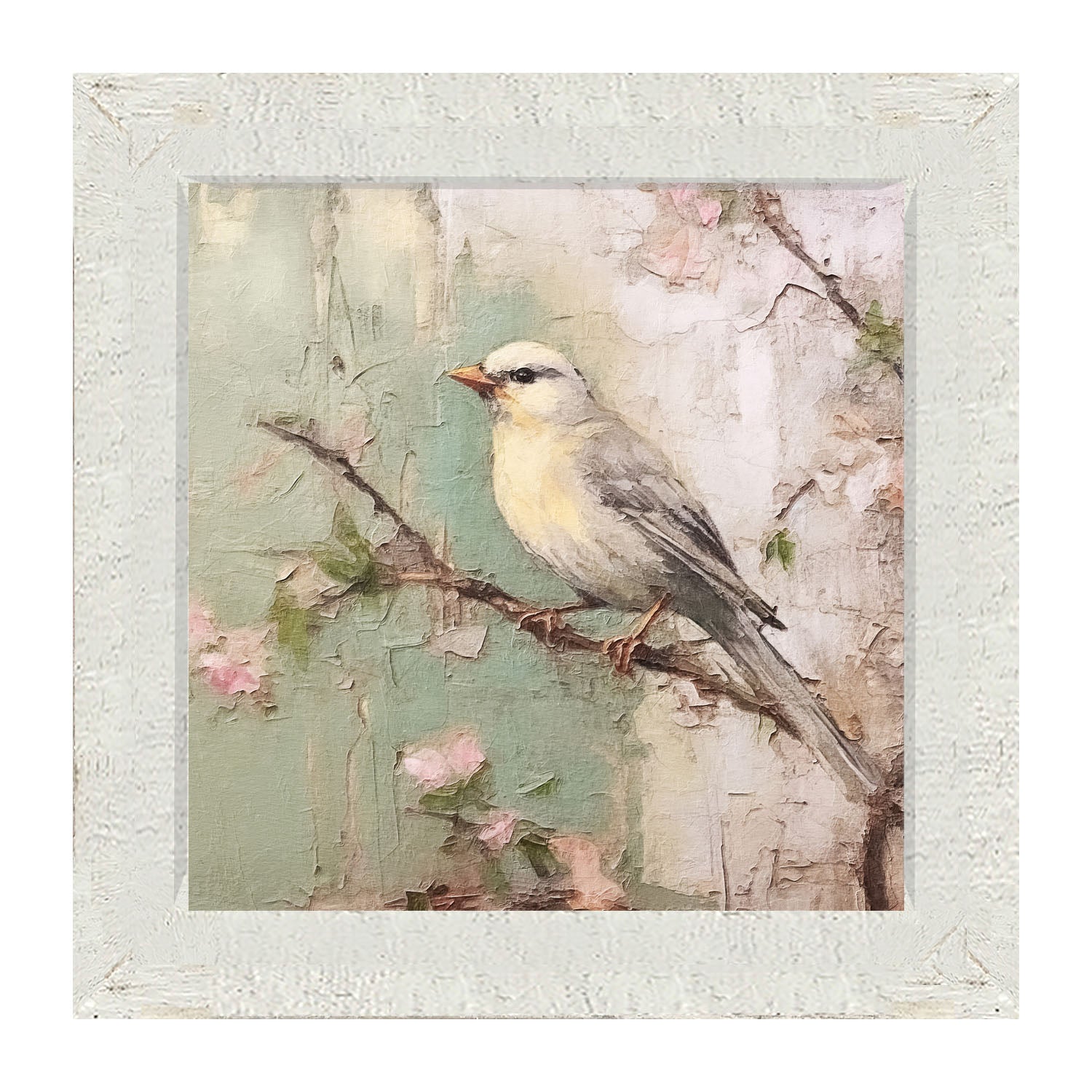 Yellow breasted bird on branch - Framed art