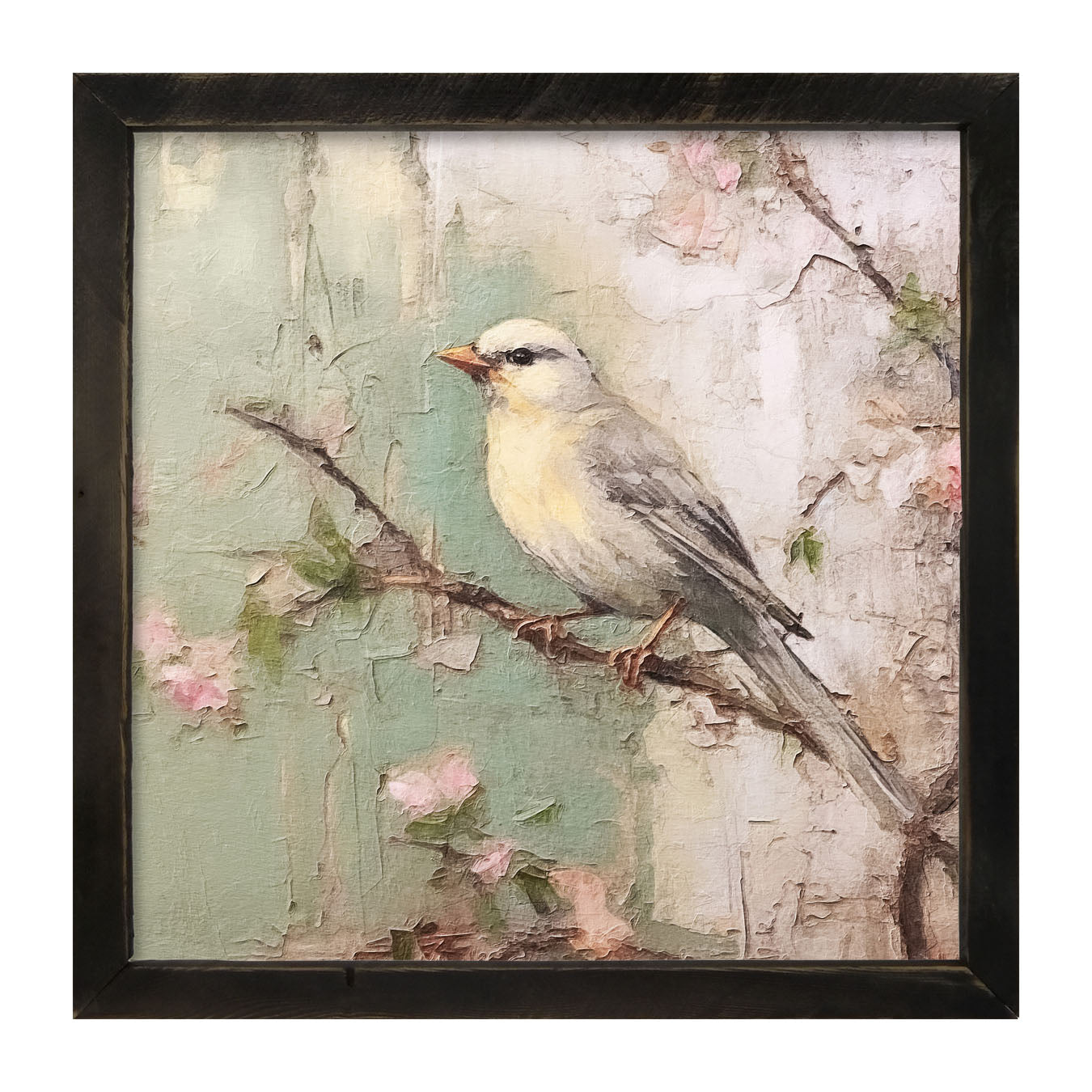 Yellow breasted bird on branch - Framed art