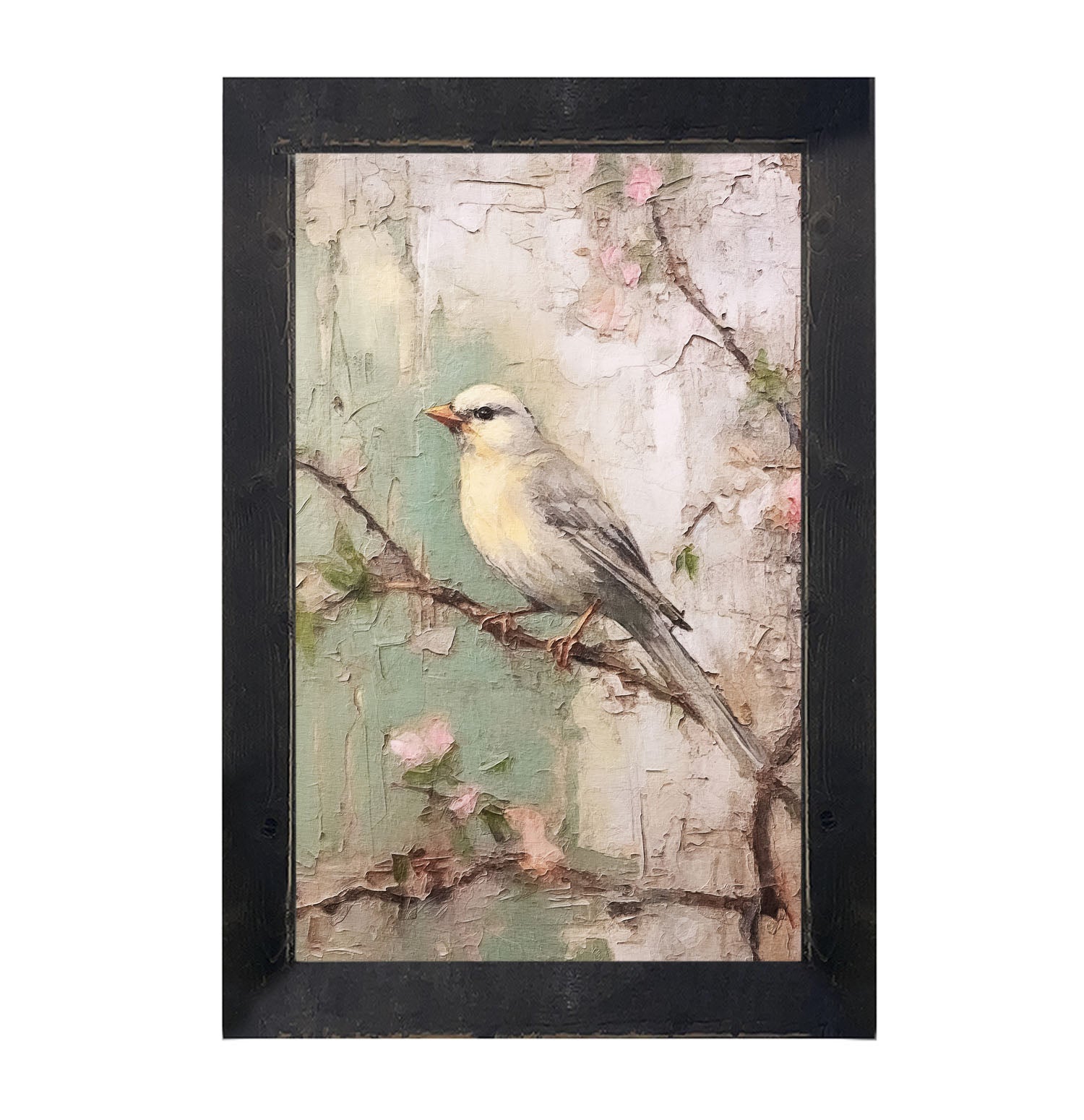 Yellow breasted bird on branch - Framed art