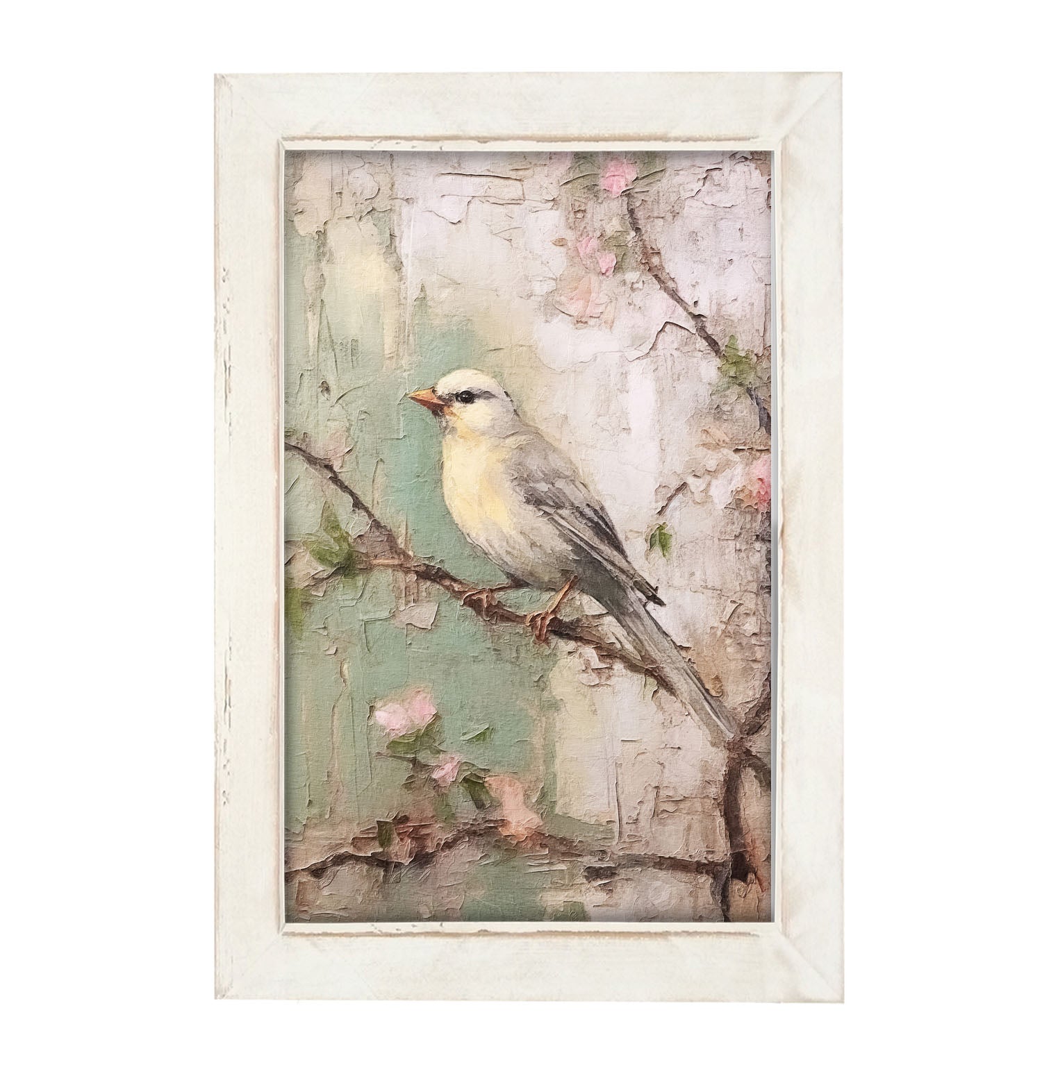 Yellow breasted bird on branch - Framed art