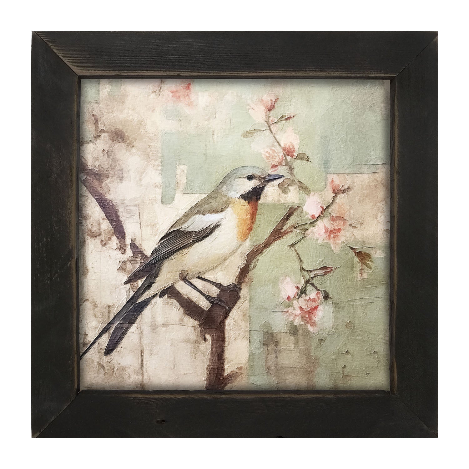 Red-breasted bird on branch - Framed Art