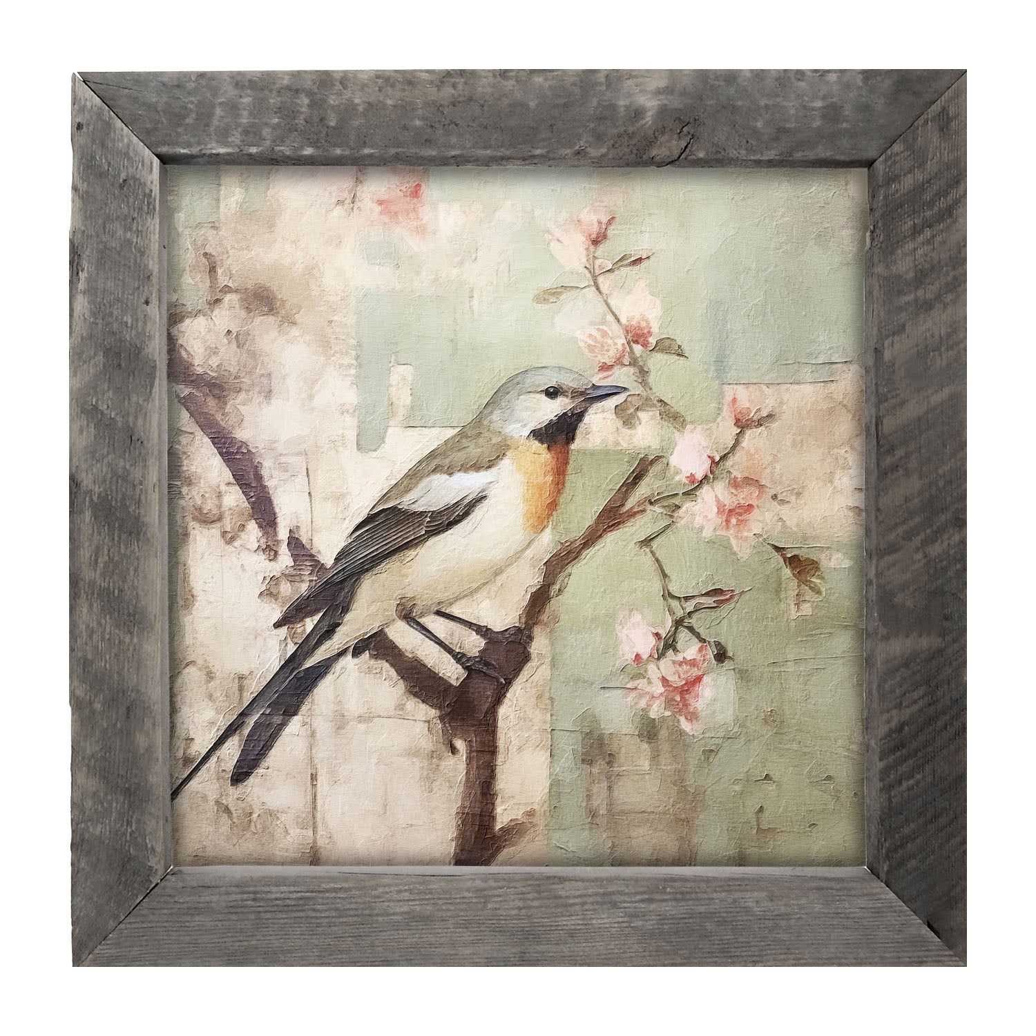 Red-breasted bird on branch - Framed Art