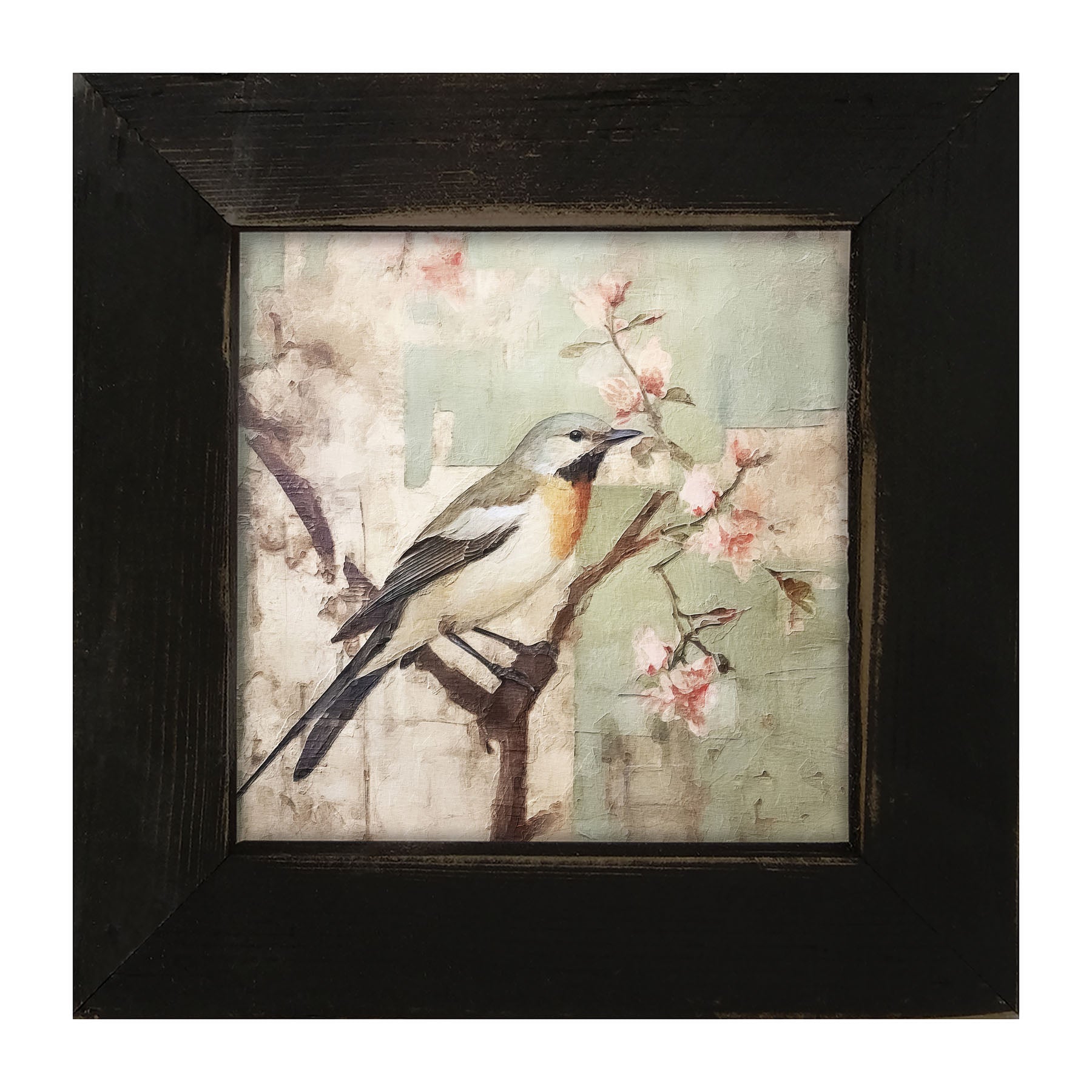 Red-breasted bird on branch - Framed Art