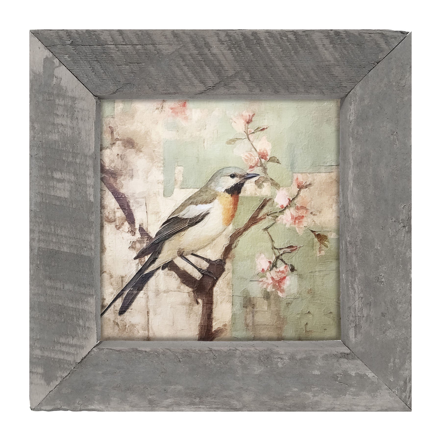 Red-breasted bird on branch - Framed Art