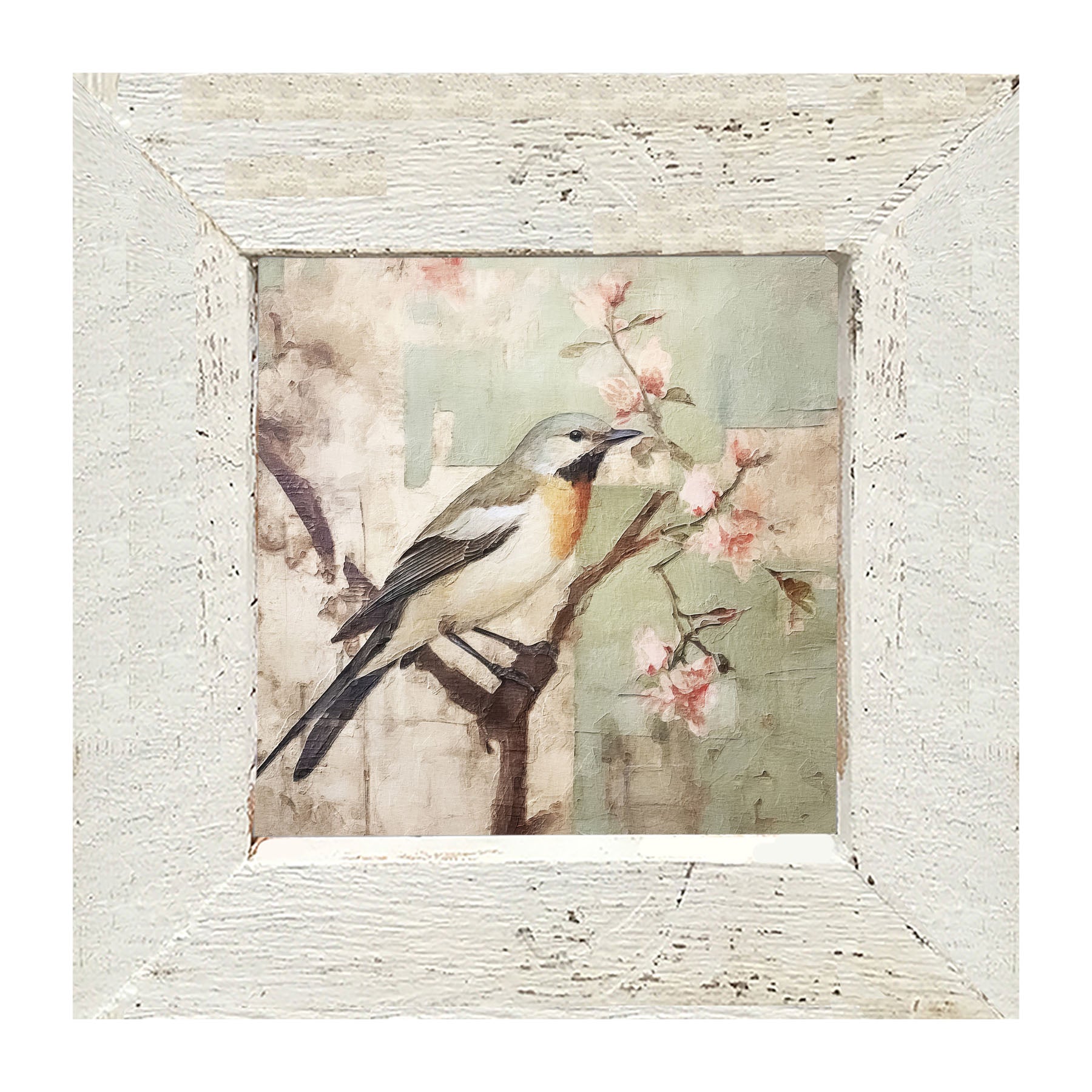 Red-breasted bird on branch - Framed Art