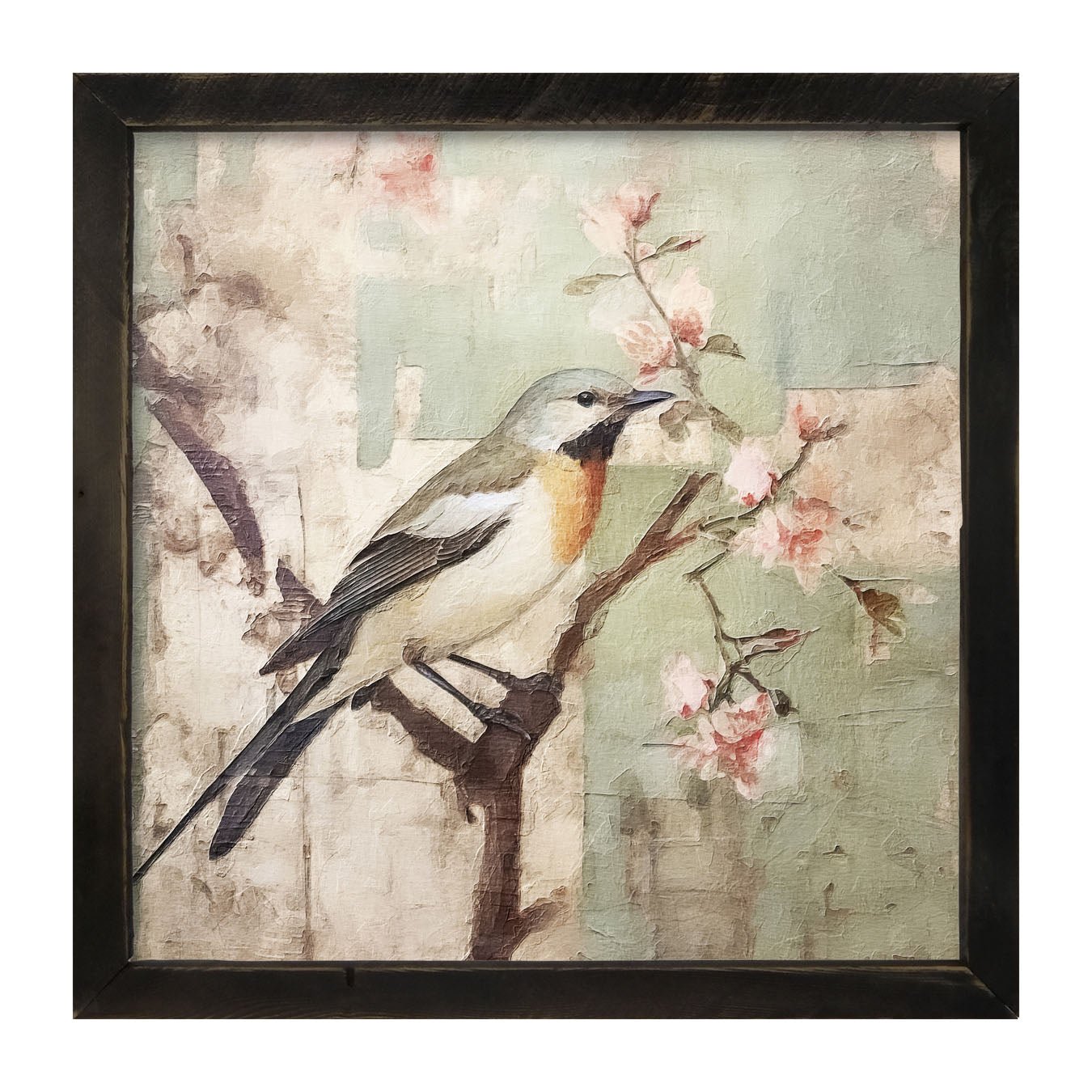 Red-breasted bird on branch - Framed Art