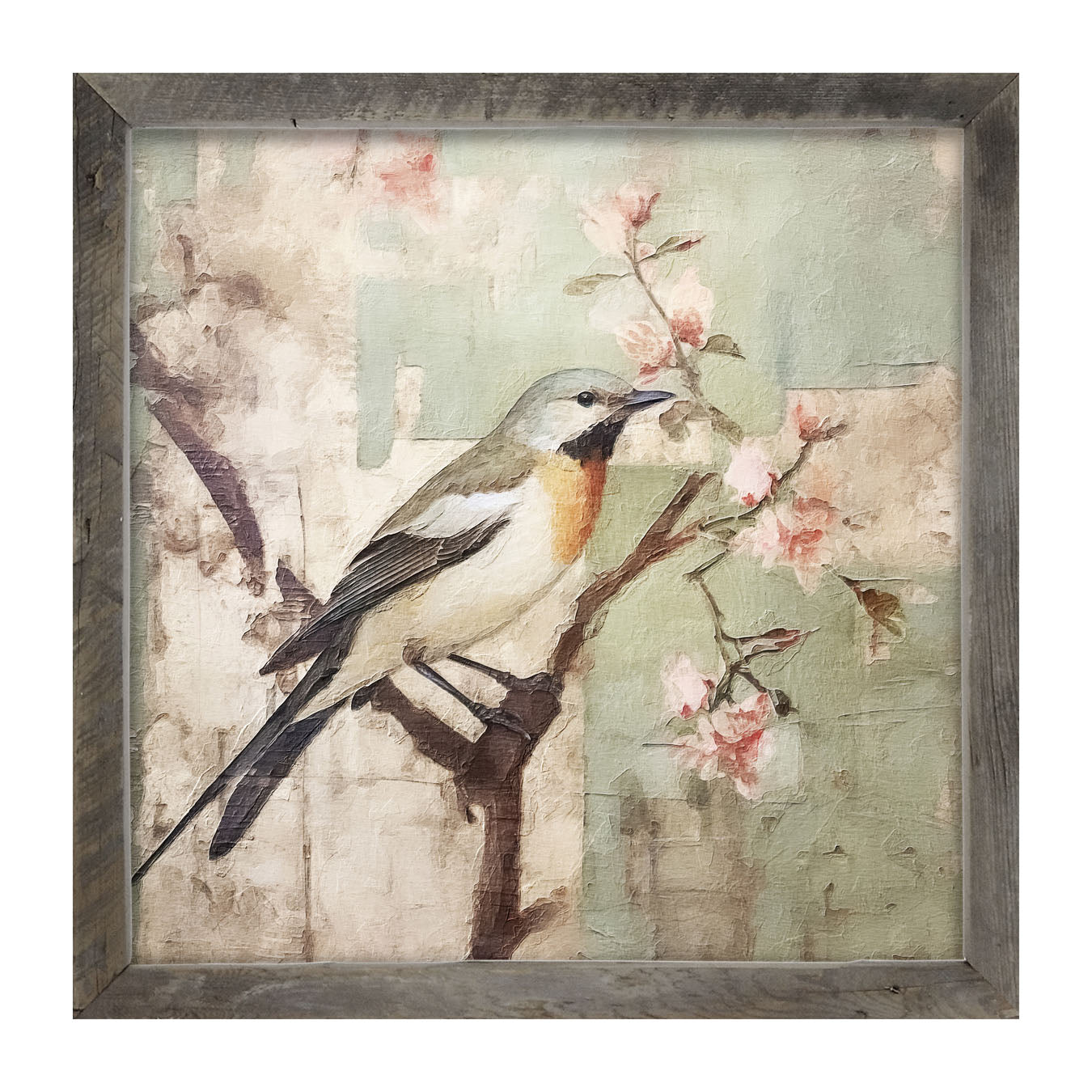 Red-breasted bird on branch - Framed Art