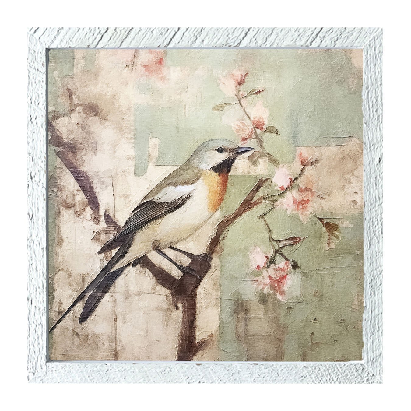 Red-breasted bird on branch - Framed Art